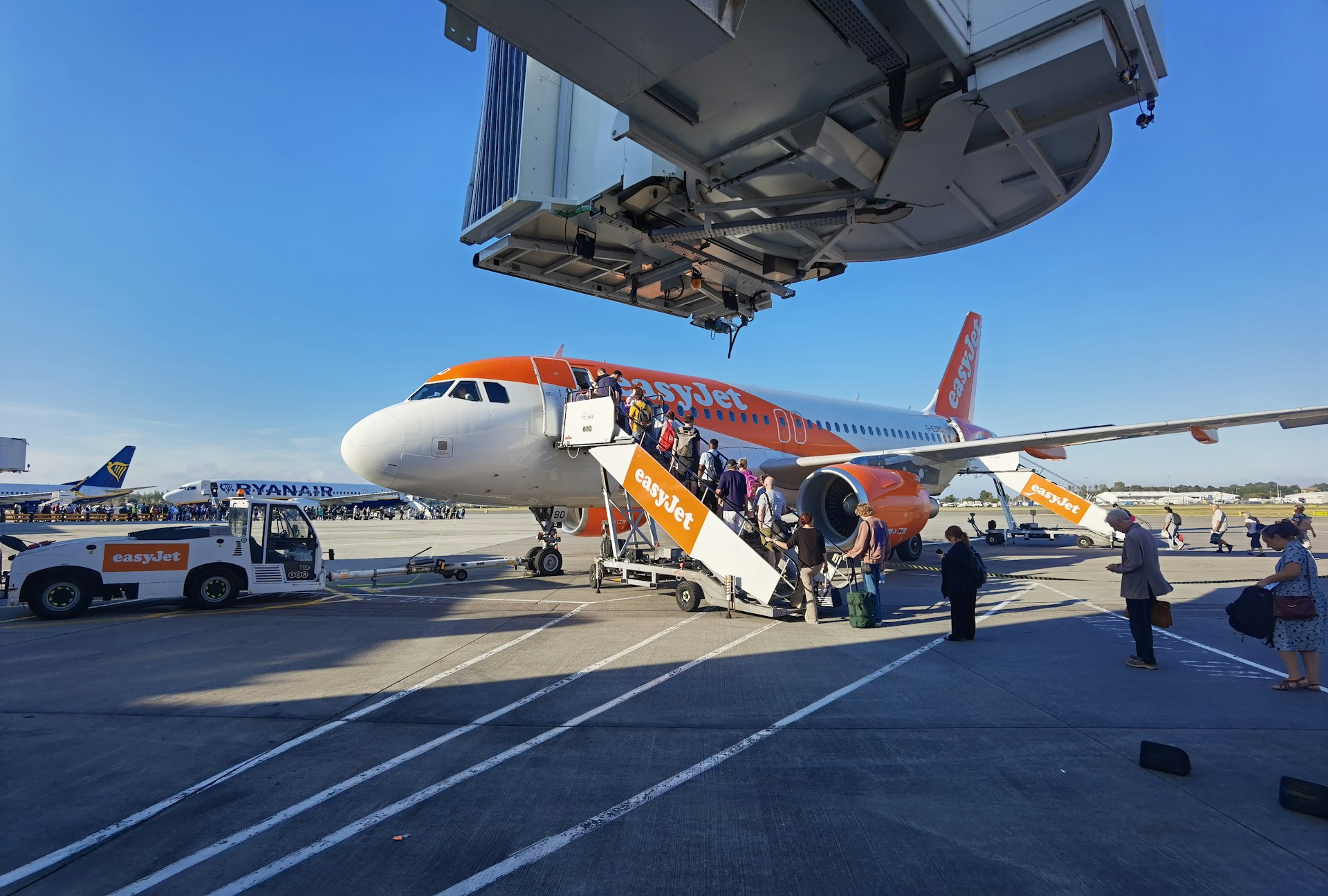 Passengers boarding an easyJet plane