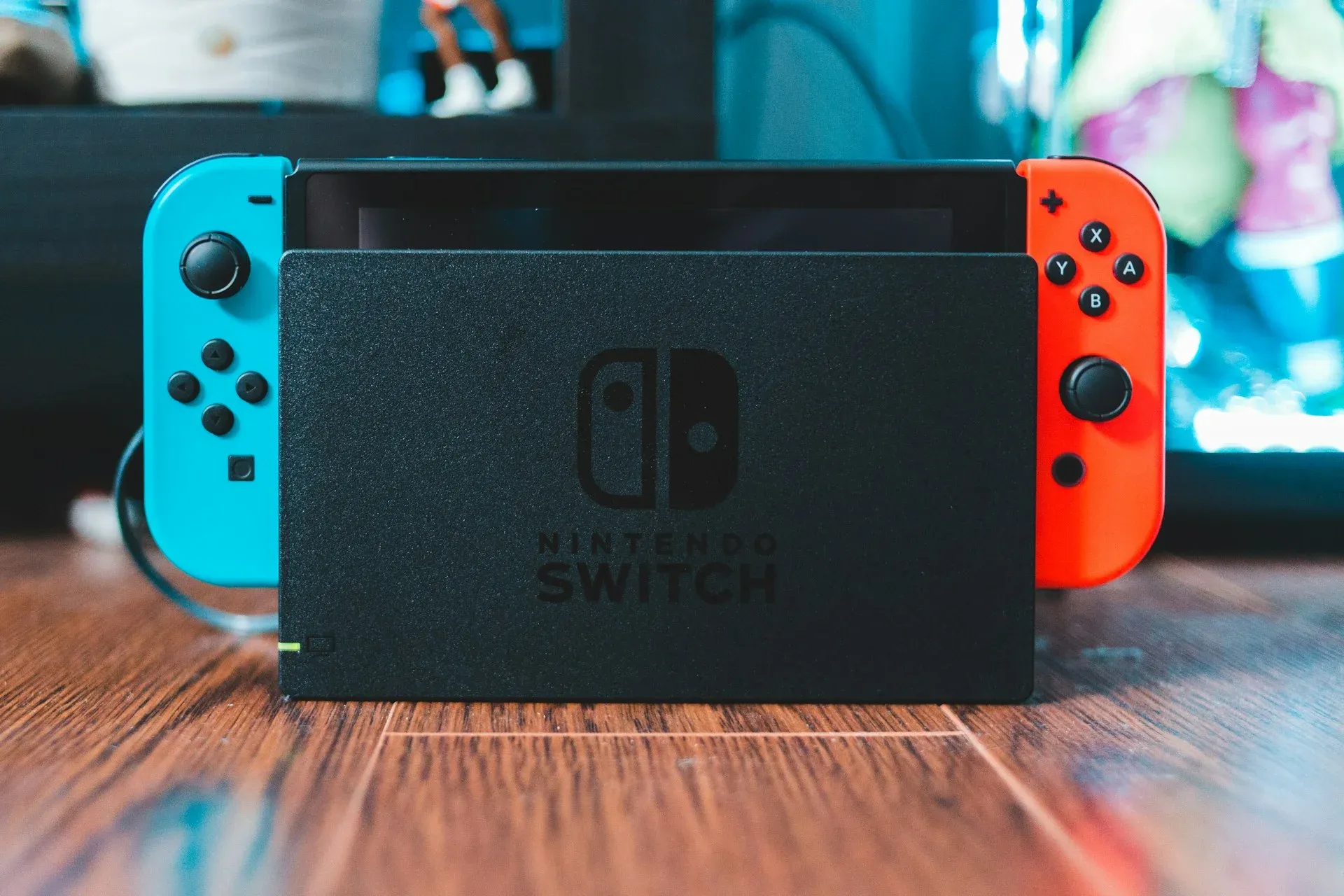 A Nintendo Switch resting in its dock